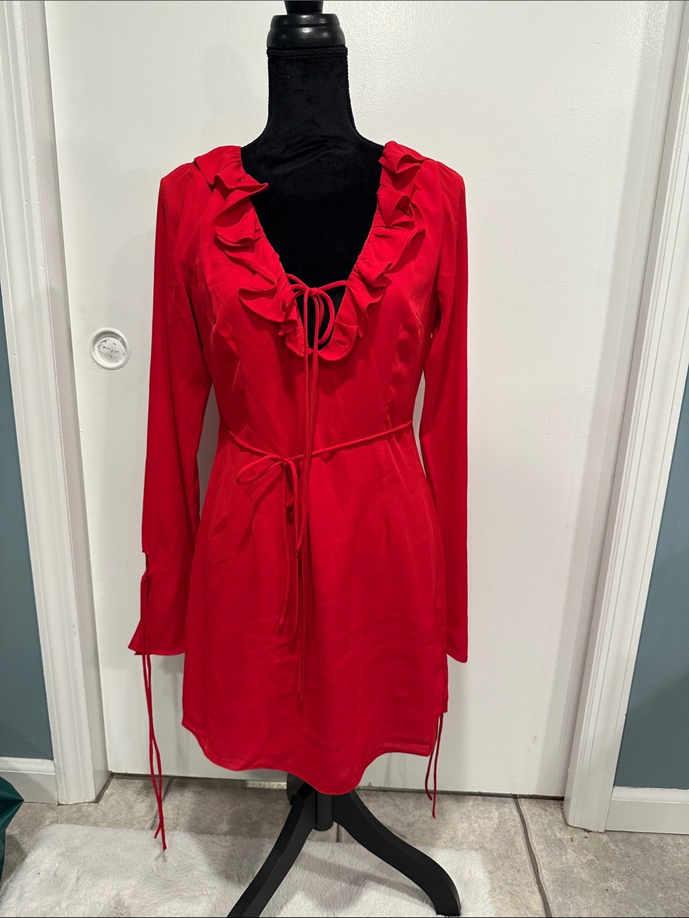Wild fable Red Ruffle Tie-Front Women's Dress small